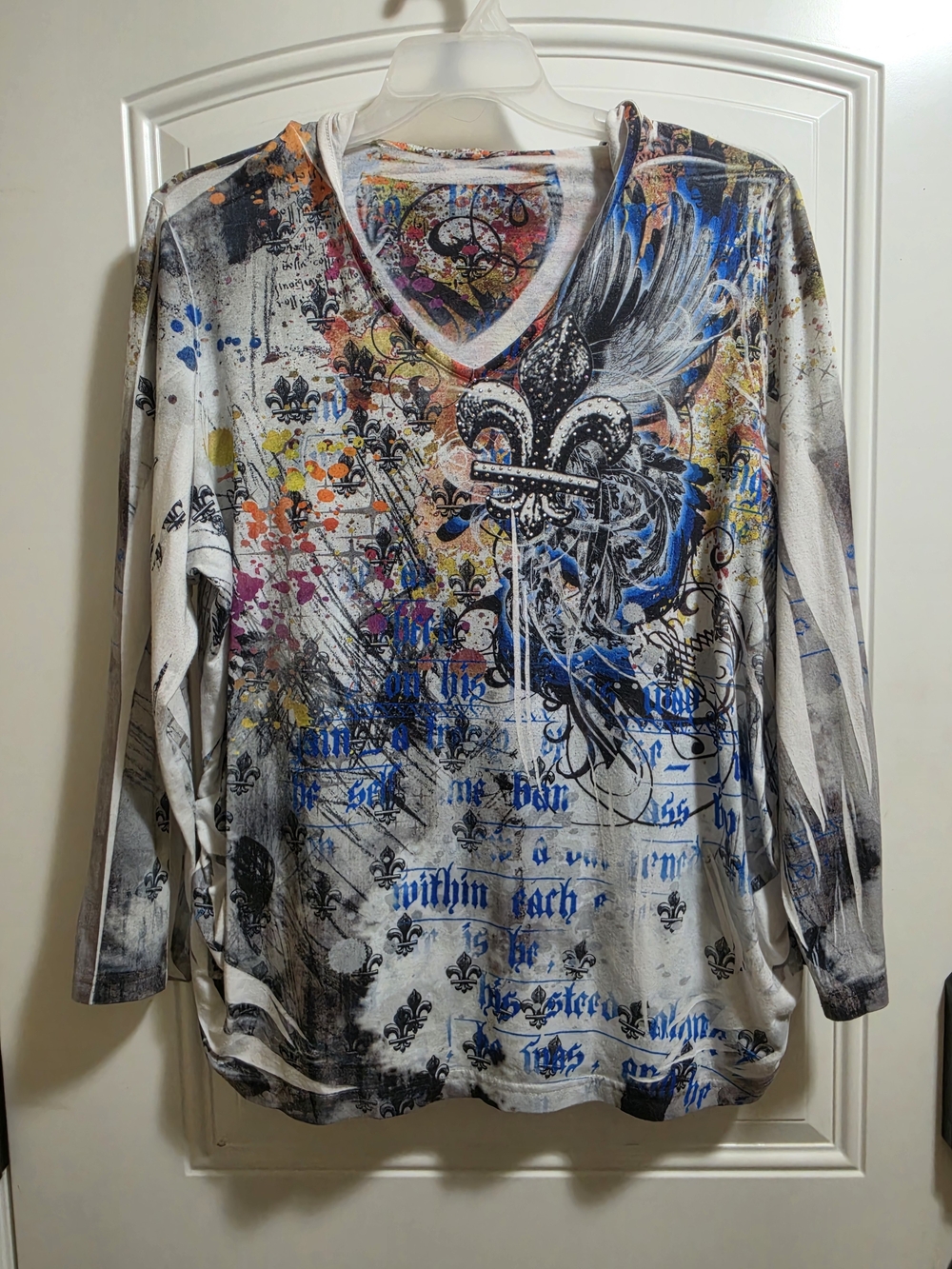 Lane Bryant White Multicolor Graphic V-Neck Top Plus Size